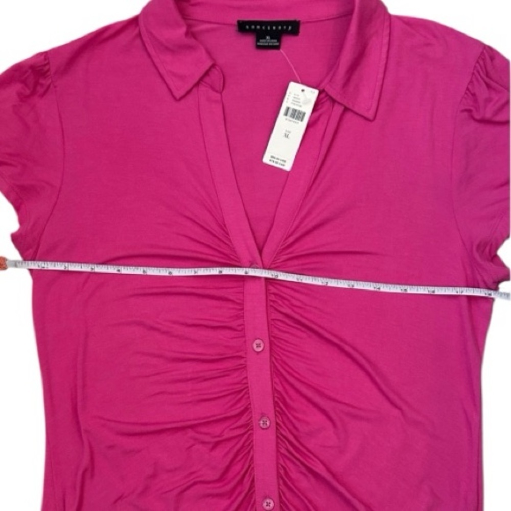 NWT From Anthropologie- XL Sanctuary Dream Vibrant Pink Ruched Button up top - Picture 7 of 12